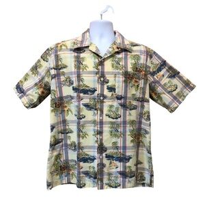 Tommy Hilfiger Men’s Casual Button Down Shirt M Tropical Islander Yellow Blue